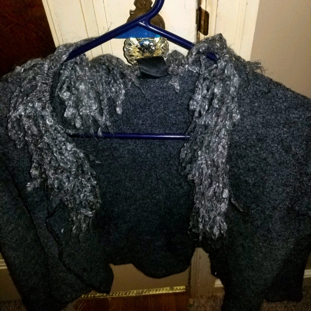 Grey fringed sweater cardigan button up